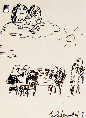 Drawing of John Lennon and Yoko in the clouds, May 1969. Copyright HachetteBookGroup.com.