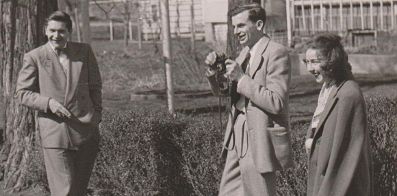 Robie Macauley with Arthur Koestler and Flannery O'Connor at Amana Colonies in Iowa, 9 Oct 1947