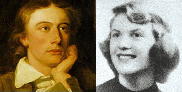 Left: Portrait of John Keats by William Hilton Right: A 1955 portrait Sylvia Plath, photographed at Smith College.