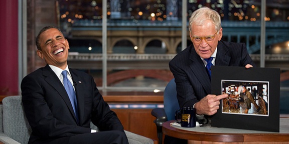 President Barack Obama and David Letterman/Official White House Photo by Pete Souza